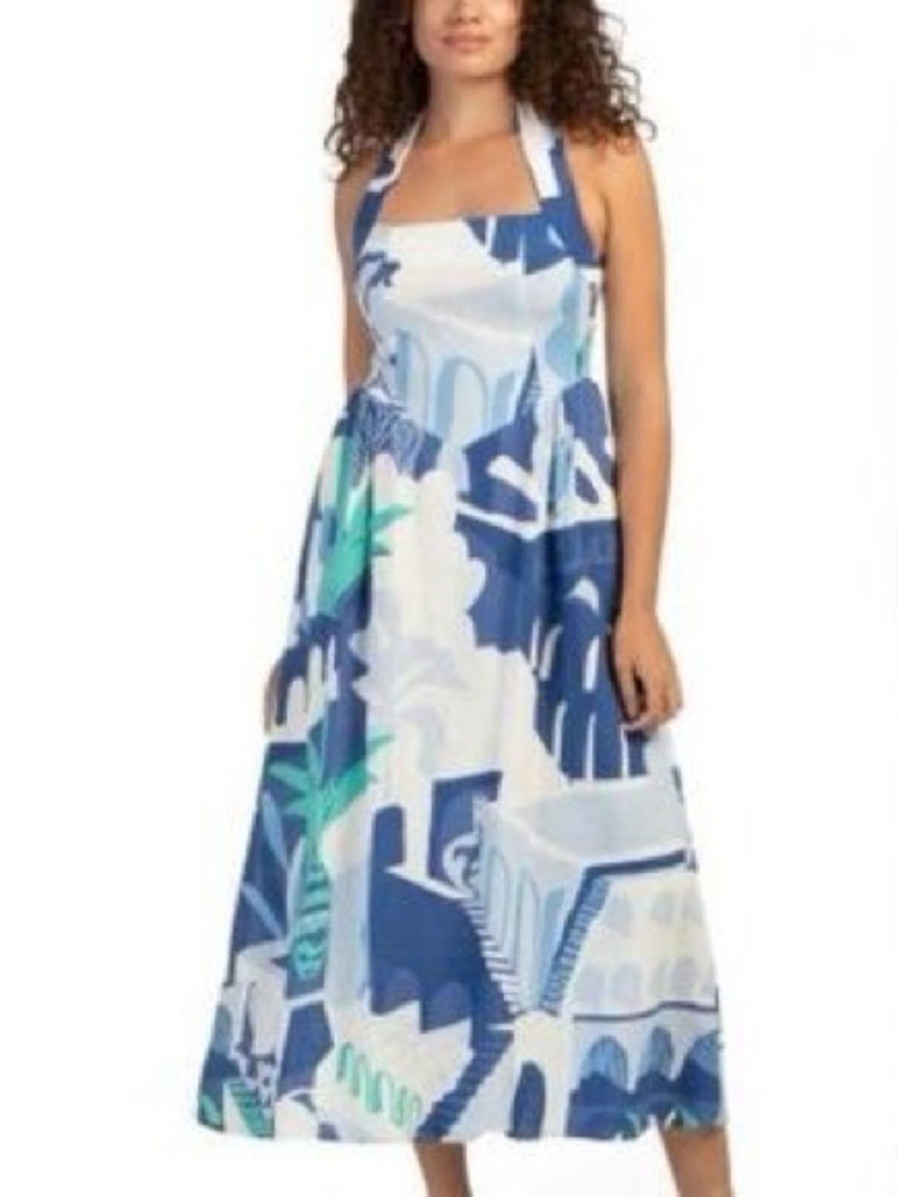 White Closet Elements Maxi Dress Blue & White Floral Halter Dress - Picture 1 of 7